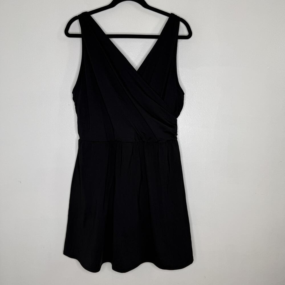 Lands End Swimdress Womens 18W Black Wrap Front Built In Brief Swimwear